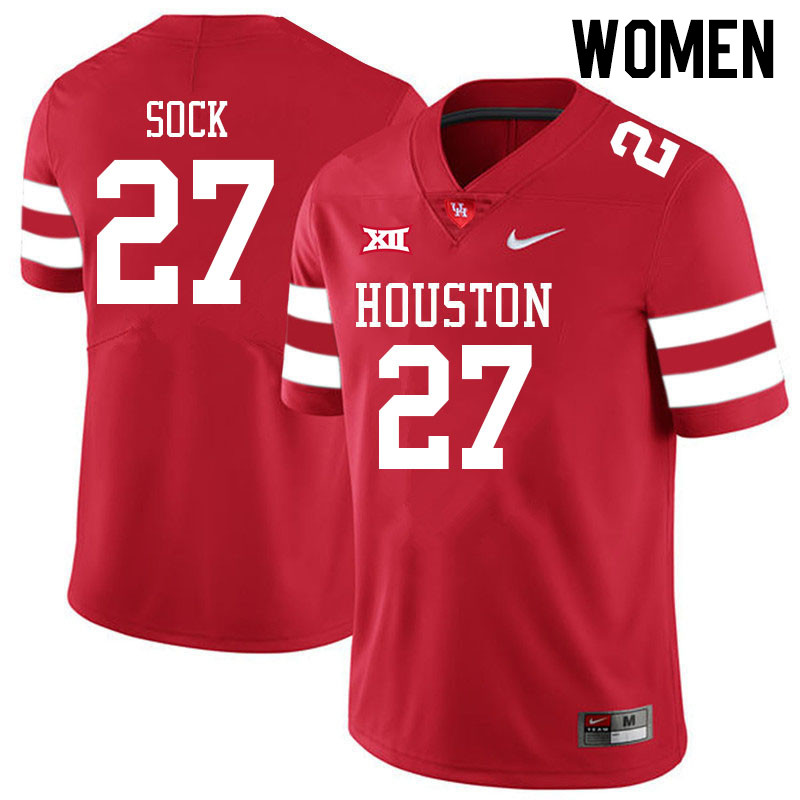 Women #27 Jake Sock Houston Cougars College Big 12 Conference Football Jerseys Sale-Red - Click Image to Close